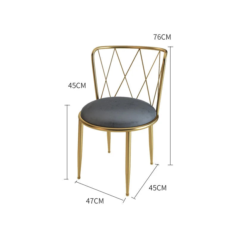 Nordic wrought iron back armrest dining chair light luxury simple Internet celebrity gold manicure makeup chair restaurant