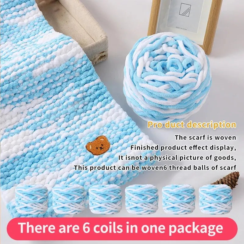 6 Thread Balls+1 Teddy Bear Jewelry Handmade Gift Woven Scarf Thread DIY Ice Stripe Thread Thick Yarn Ball