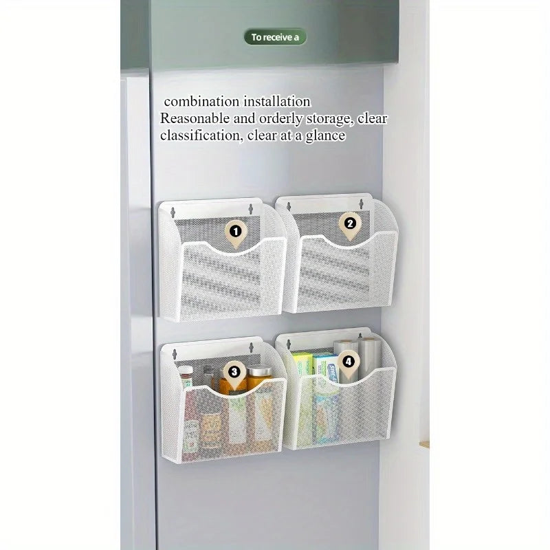 Kitchen, refrigerator rack, no punching, side storage, side magnetic magnetic plastic wrap bag, seasoning box, various artifacts