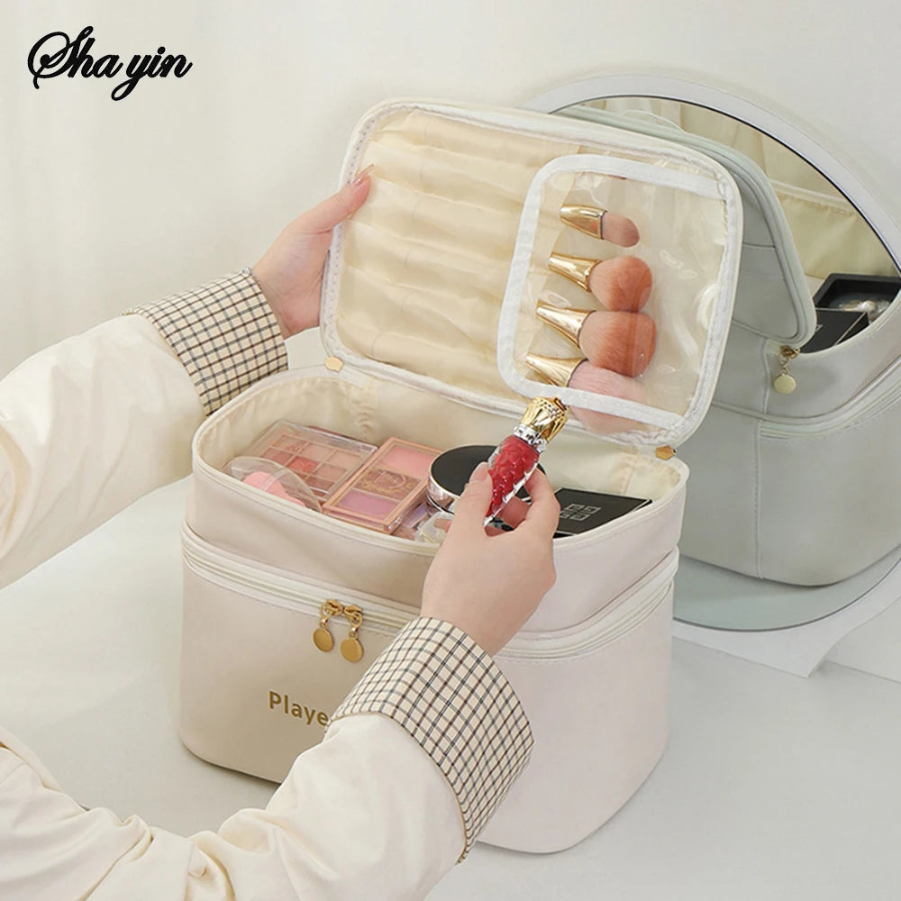 1PC Double-Layer Cosmetic Bag, Light Luxury And Fashionable Skin Care Product Storage Bag, Travel Large-Capacity Toiletry Bag