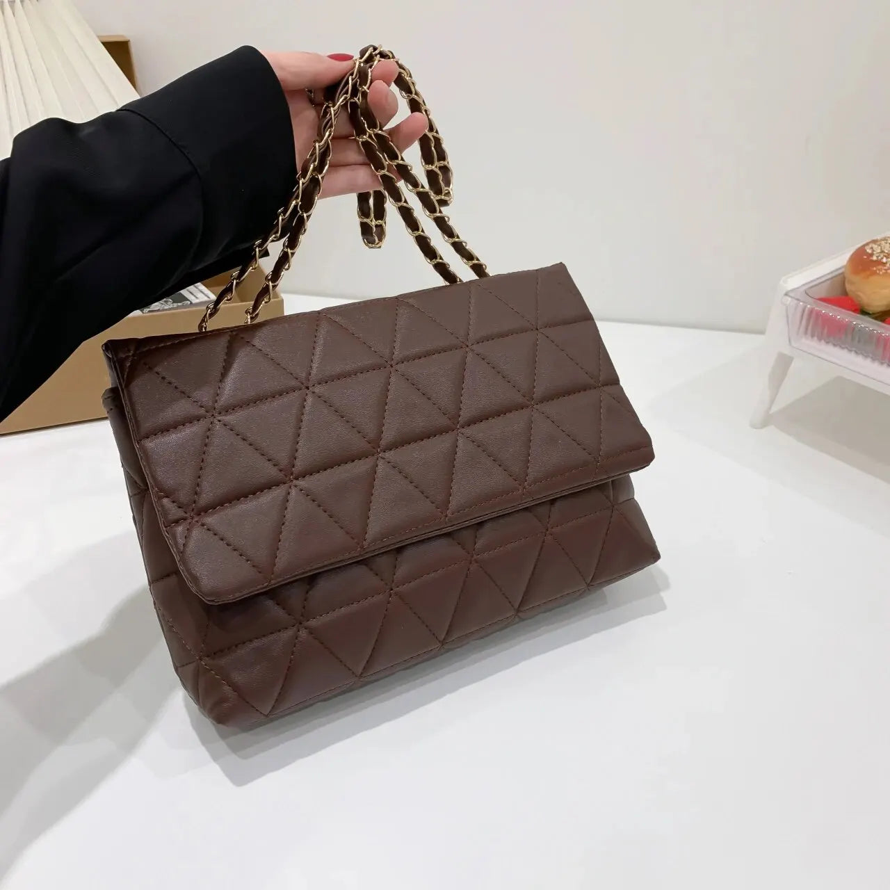 100% Polyurethane Solid Color Chain One-shoulder WOMEN'S Bag Versatile Sewing Small Square Bag Cross-body Bag