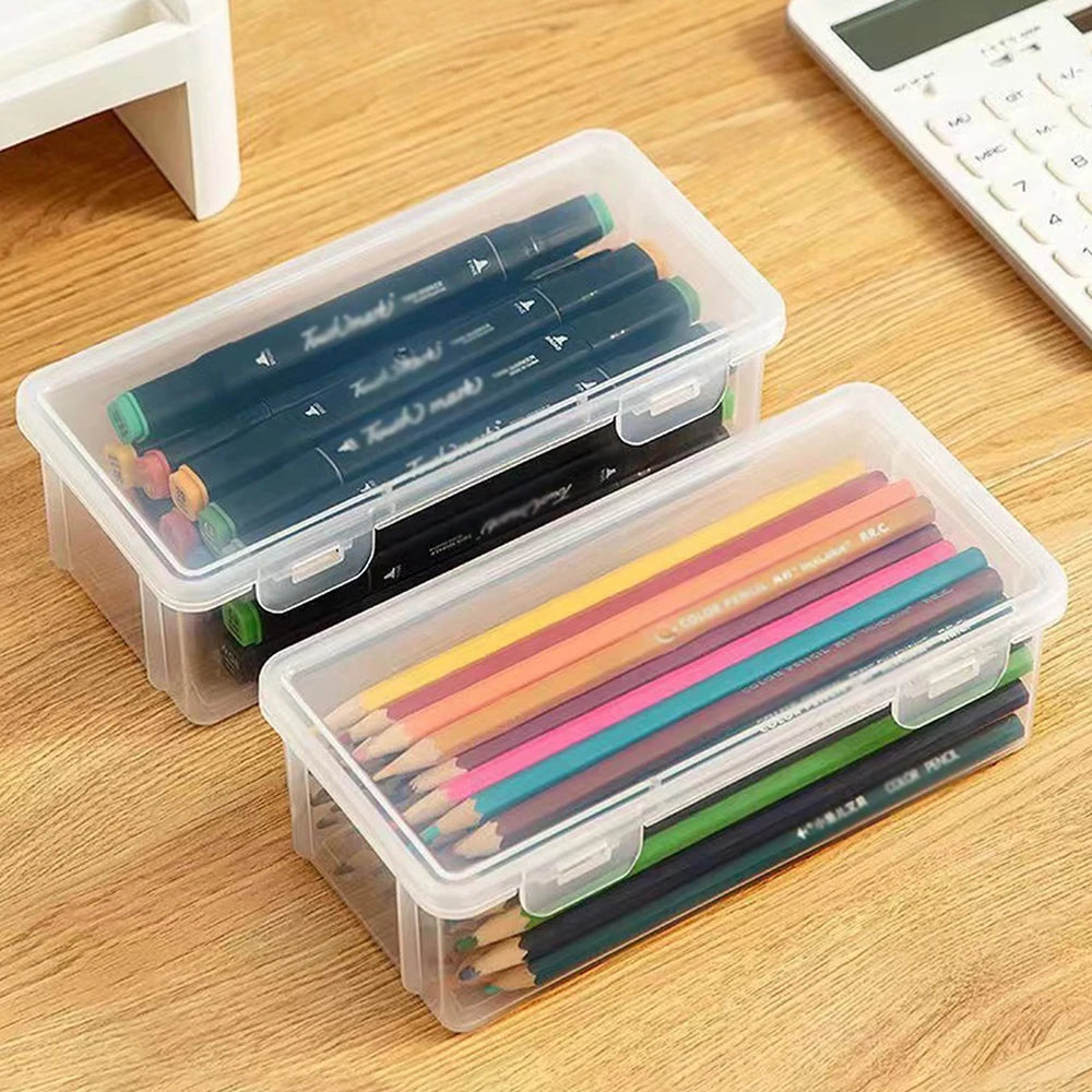 1PC Storage box Transparent stationery pen Children's crayon pen bag Desktop storage and clutter