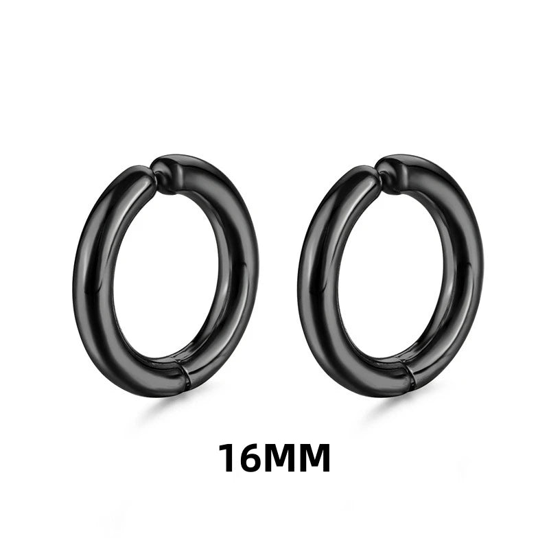 1 Pair Non-Piercing Fake Hoop Earrings For Women Men Classic Punk Stainless Steel Circle Hoops Clip Earring Without Hole Gifts ﻿