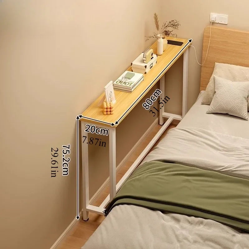 Small narrow table by the wall, end of bed table, storage cabinet, shelf behind the sofa, narrow crack by the bed, long table