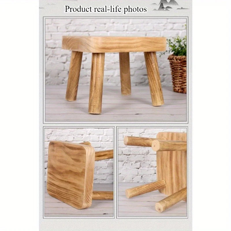 Pine solid wood stool removable portable household solid wood Mazar small bench small stool square stool