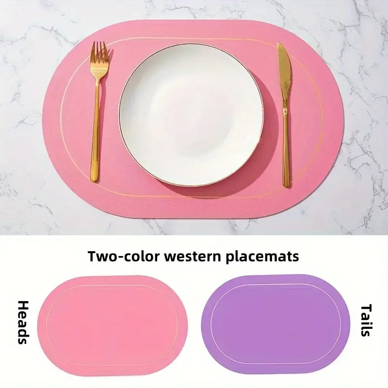 1/4/6pcs,PU Placemats,Dining Table Waterproof Non-Slip Table Mat,Heat Insulation Leather Place Mats Set,Nordic Style Cup Mat