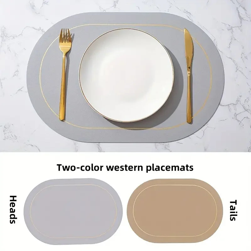 1/4/6pcs,PU Placemats,Dining Table Waterproof Non-Slip Table Mat,Heat Insulation Leather Place Mats Set,Nordic Style Cup Mat