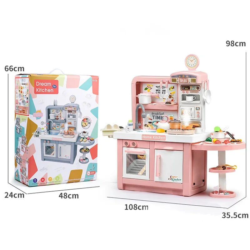 Children's Extra Large 100cm Kitchen Set with Simulated Kitchenware Children's Cooking Home Set