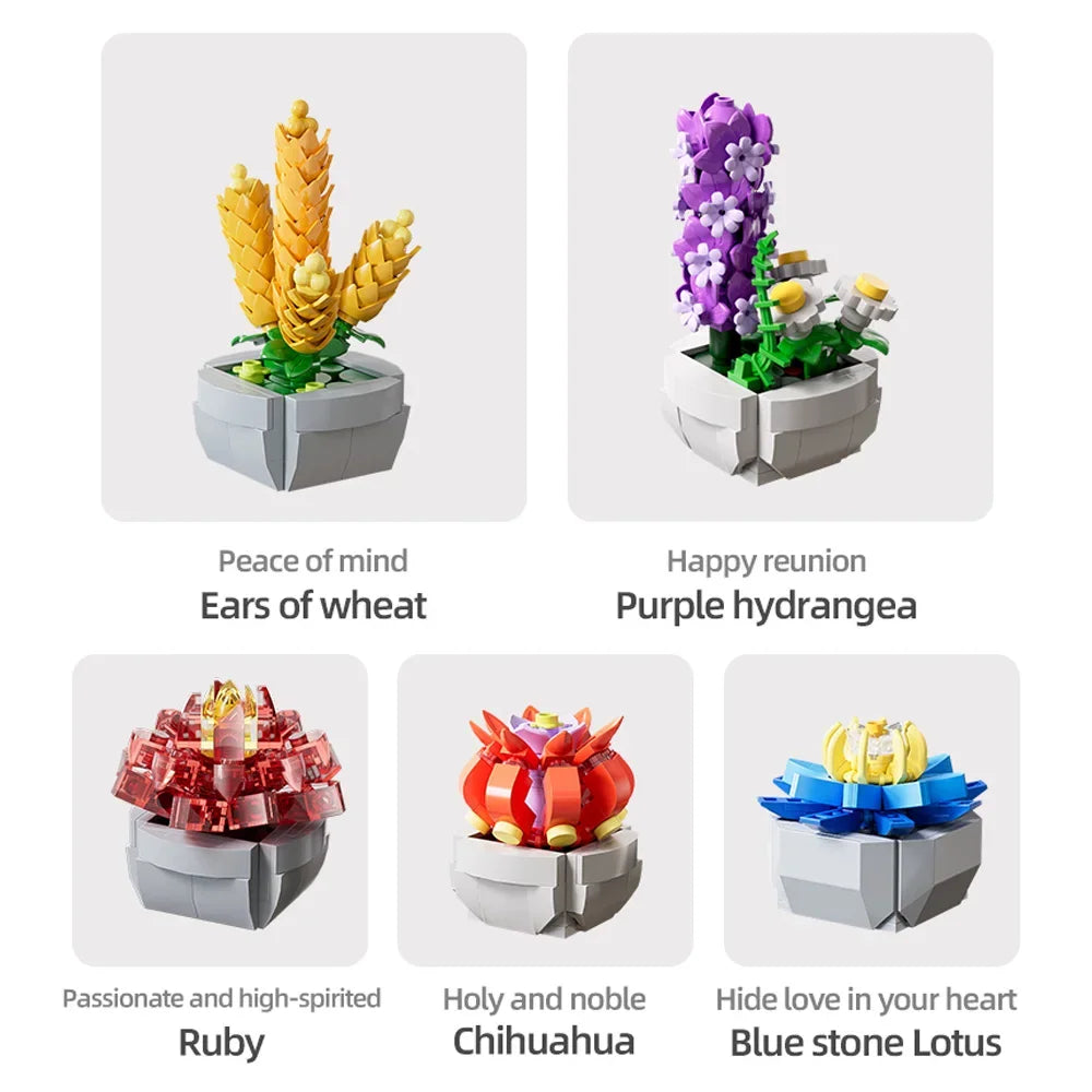 ToylinX Succulent Flower Potted Building Blocks 115PCS Toy Model Garden Children Adult  Festive Gifts Christmas Halloween Easter