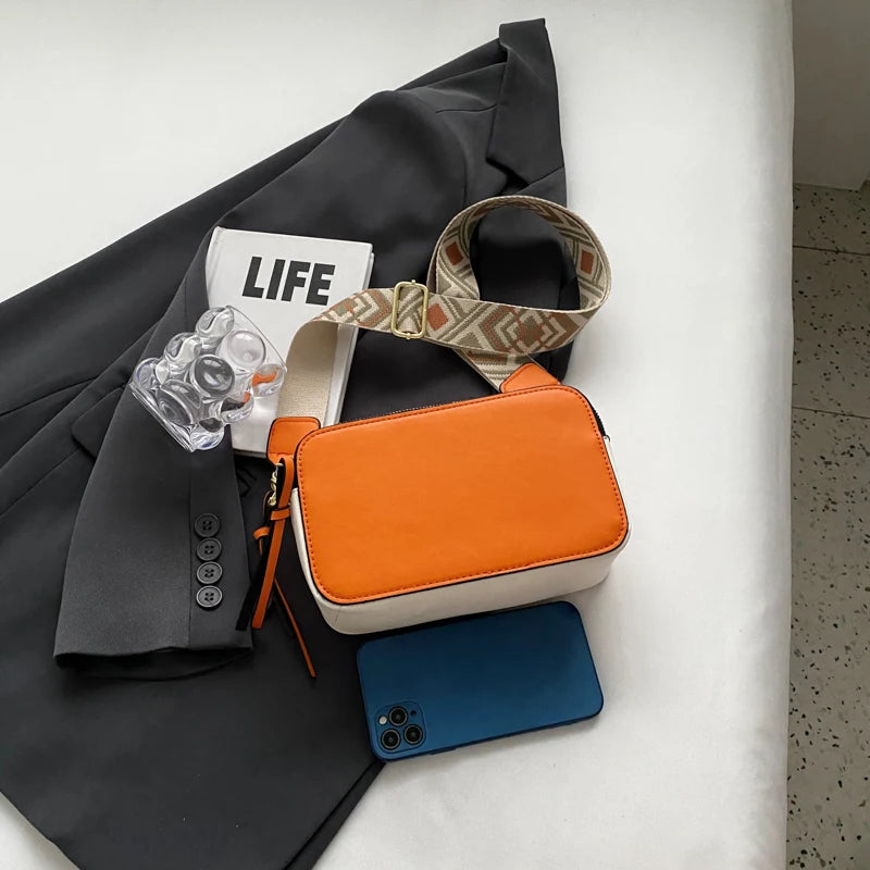 1pcs PU Small Square Bag Wide Shoulder Strap Single Shoulder Crossbody Bag Women's Bag Can PUt the Machine