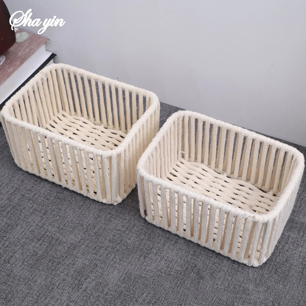 1PC/1Set Cotton Rope Desktop Storage Box, Bohemian-Style Convenient Room Miscellaneous Woven Storage Box, Storage Basket