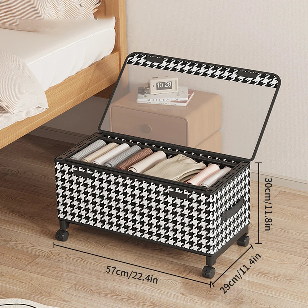 1PC Bedside Storage Box For Household Use With Wheels To Prevent Dust, Suitable For Storing Clothes, Toys And Other Items.