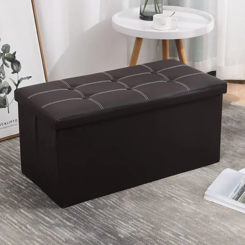 Home cotton and linen storage stool, multifunctional folding storage box, shoe changing stool, seat mat, long storage stool
