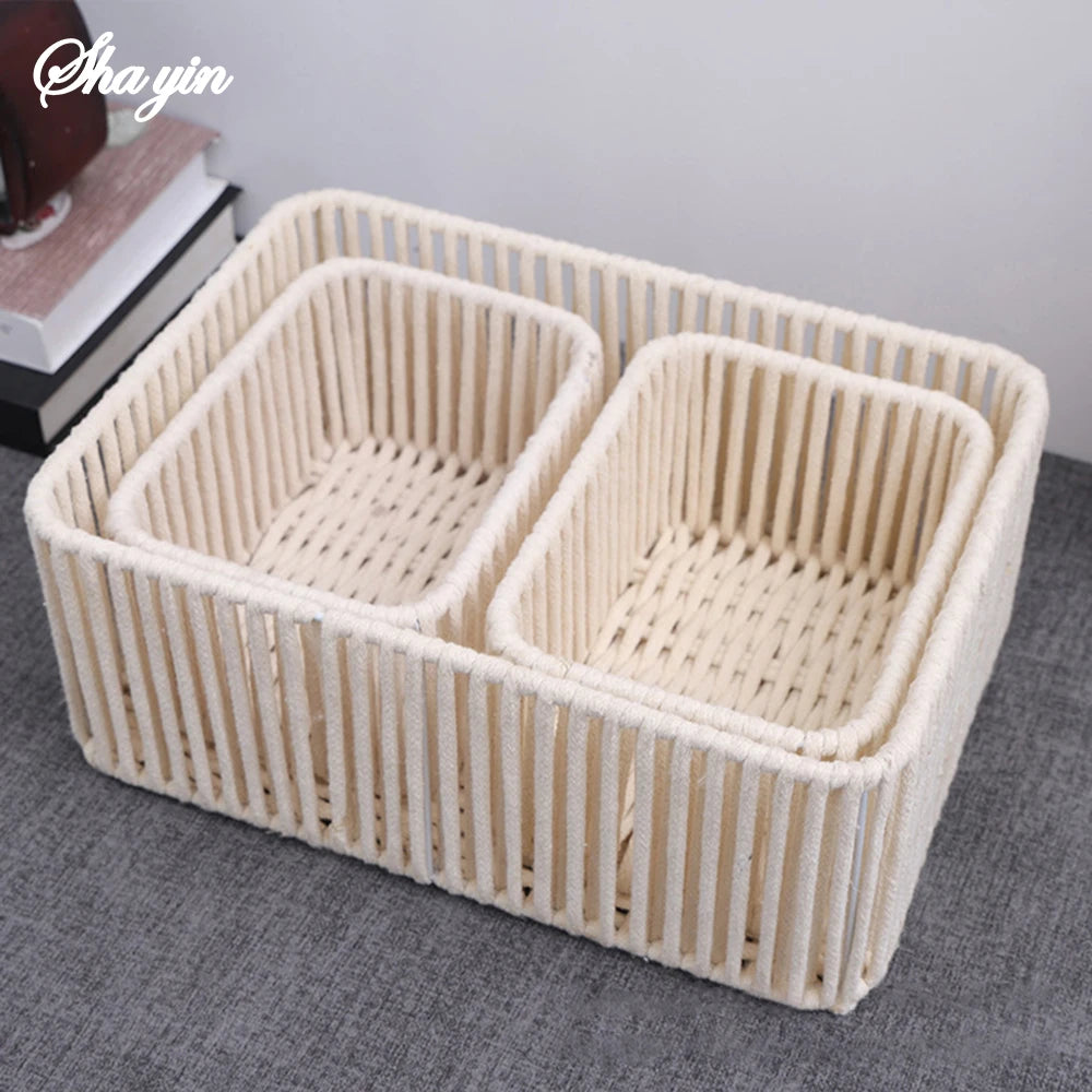1PC/1Set Cotton Rope Desktop Storage Box, Bohemian-Style Convenient Room Miscellaneous Woven Storage Box, Storage Basket