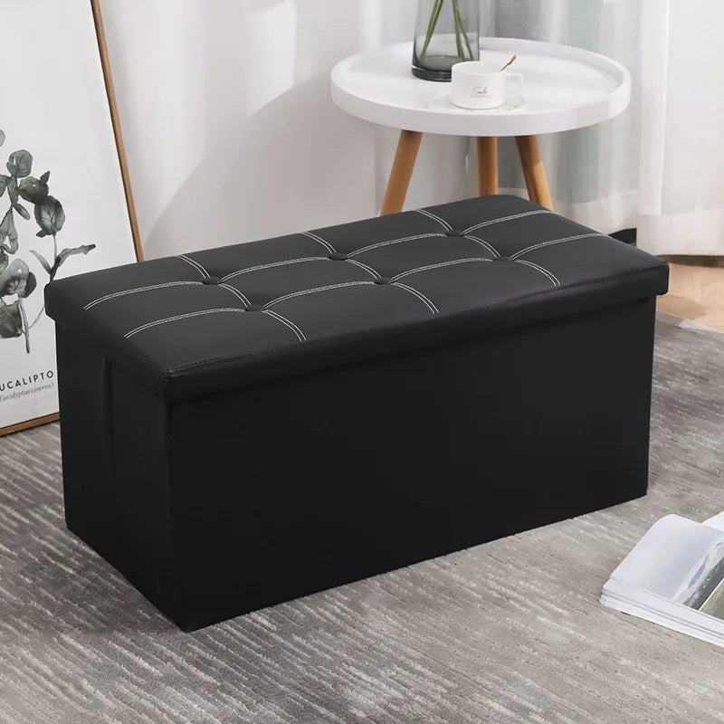 Home cotton and linen storage stool, multifunctional folding storage box, shoe changing stool, seat mat, long storage stool