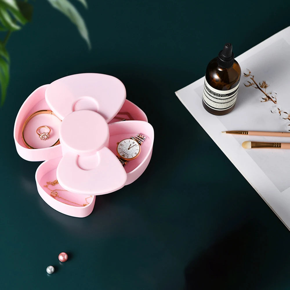 2PCS  Jewelry Box 360 Degree Rotating Bow Compact Cosmetic Portable Hairpin Headstring Desktop Storage Box