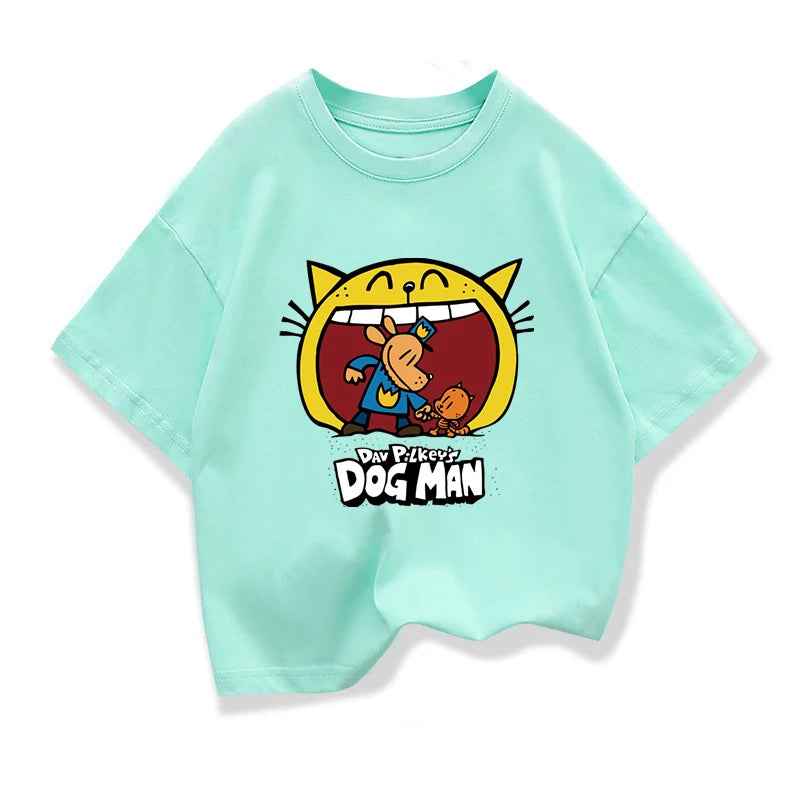 2025 New Kids Clothing Dog Man Funny Anime Graphic T-Shirt Children Summer Cartoon Short Sleeve Tee Boys Girls Fashion Clothes