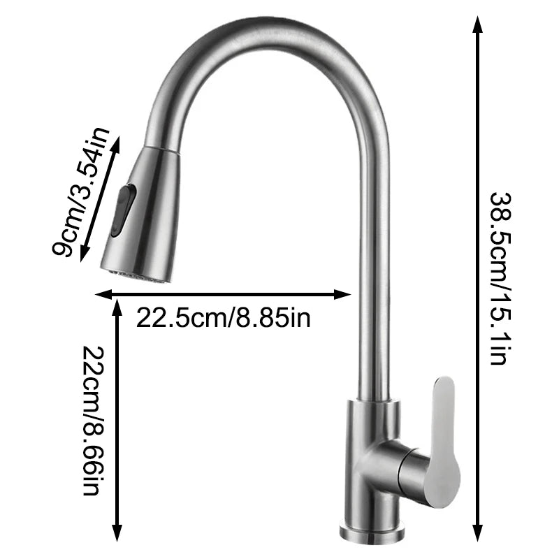 1PC Pull-Out Kitchen Faucet, Cold And Hot Water, Stainless Steel Sink, Extendable And Rotatable Faucet.