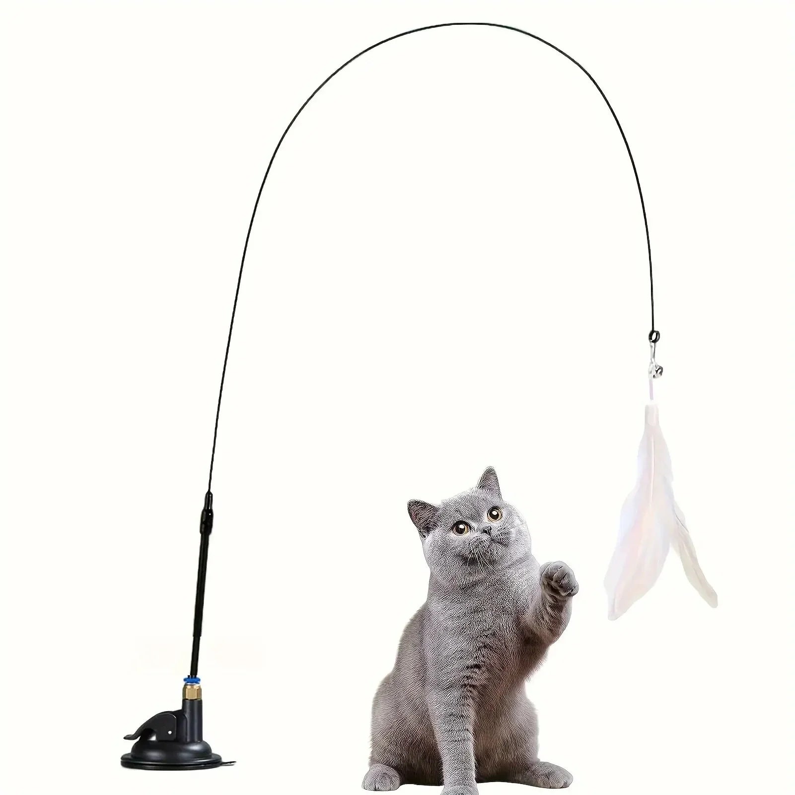 Cat Preview Toy - Interactive Bell and Feather Cane - Long Sucking Cup Rod, Fun Game Time Adventure Use - Ultimate Cat Toy