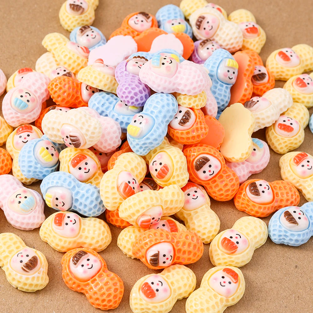 15pcs Cartoon Resin Simulation Peanut Flatback Cabochon Scrapbooking Embellishments for DIY Girls Hairpin Headband Gifts