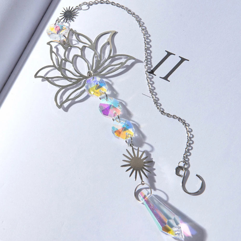 1PC Natural Stone Sun Catcher Crystal Wind Chimes Amethyst Lotus Hanging Window Garden Party Decorations