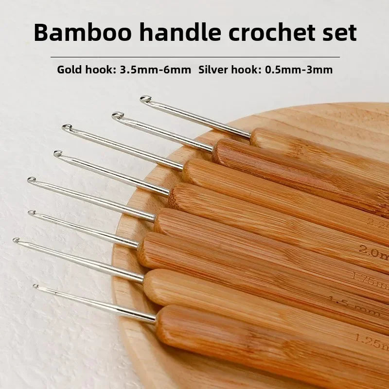 Full set of bamboo handle crochet bamboo crochet wool hook hand knitting tools sweater needle round head carbonized crochet
