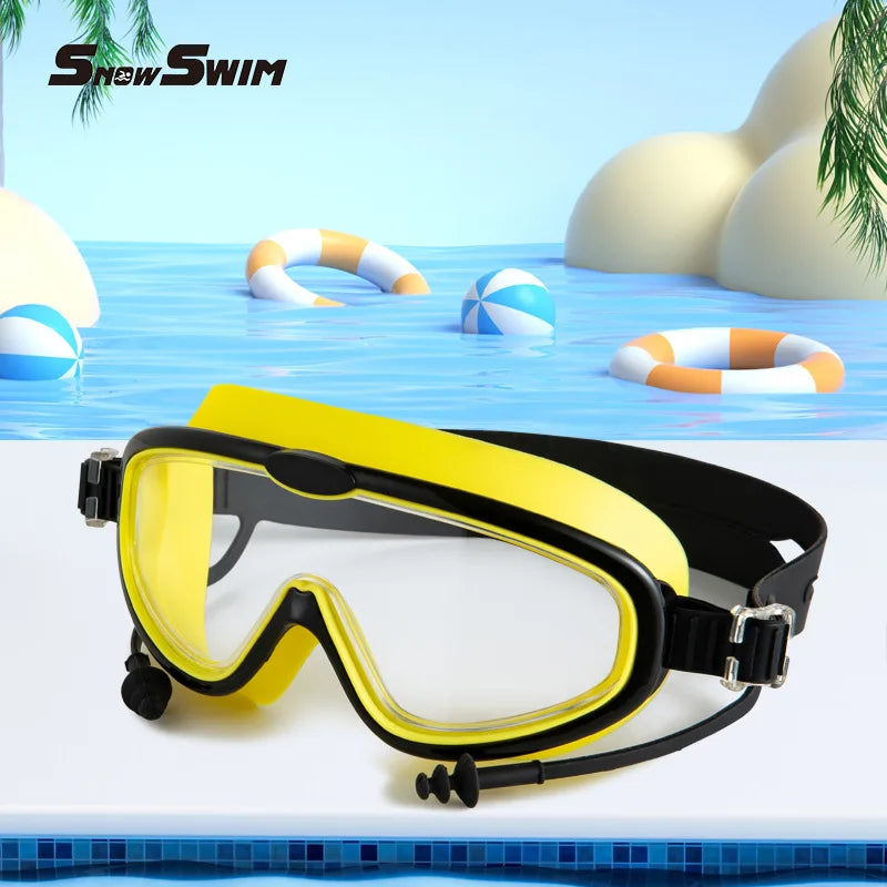 Swimming Goggles for Kids Large Frame Wide View Anti Fog Anti UV No Leaking Waterproof Quick Adjustable Soft Fit Age 3 15
