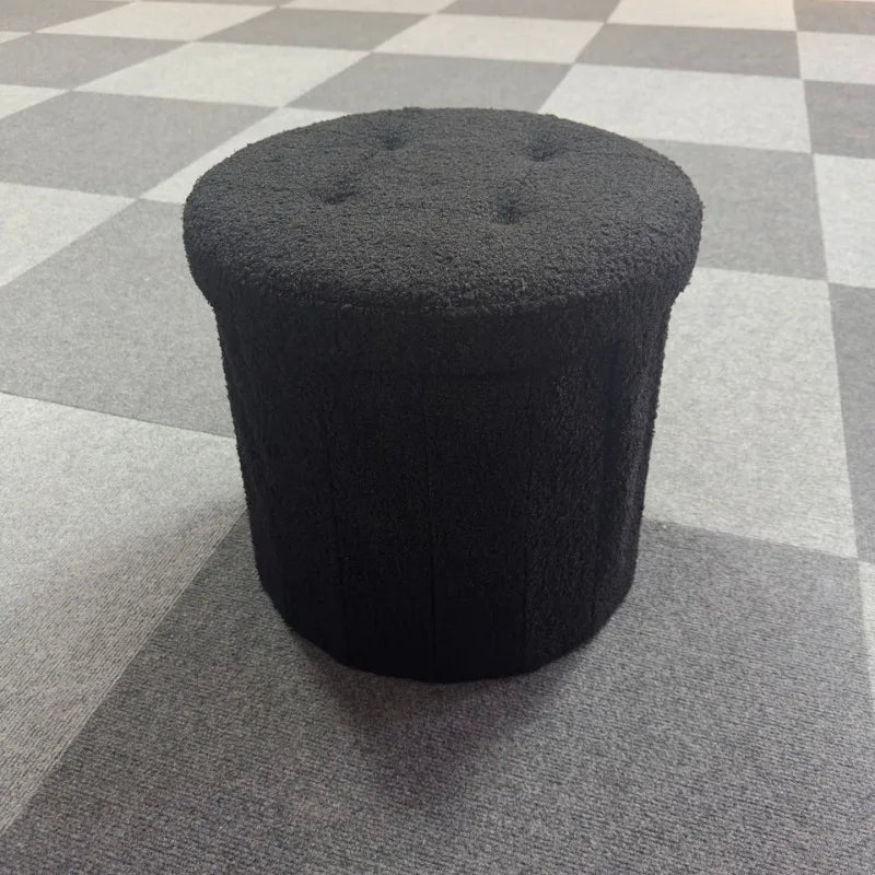 Creative Round Bucket Teddy Leather Stool Soft Fabric Ottoman Bench Home Makeup Chair with Storage