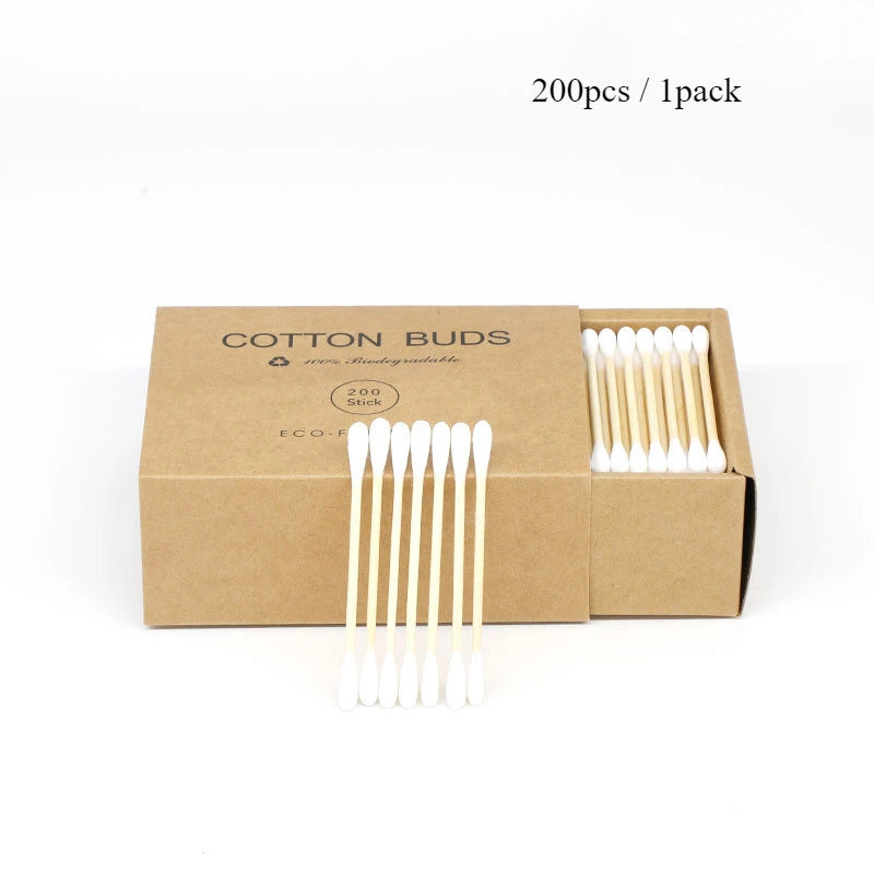 200 Bamboo Wood Paper Plastic Sticks Cotton Swabs, Kraft Paper Box Cotton Swabs, Disposable Hygiene Products
