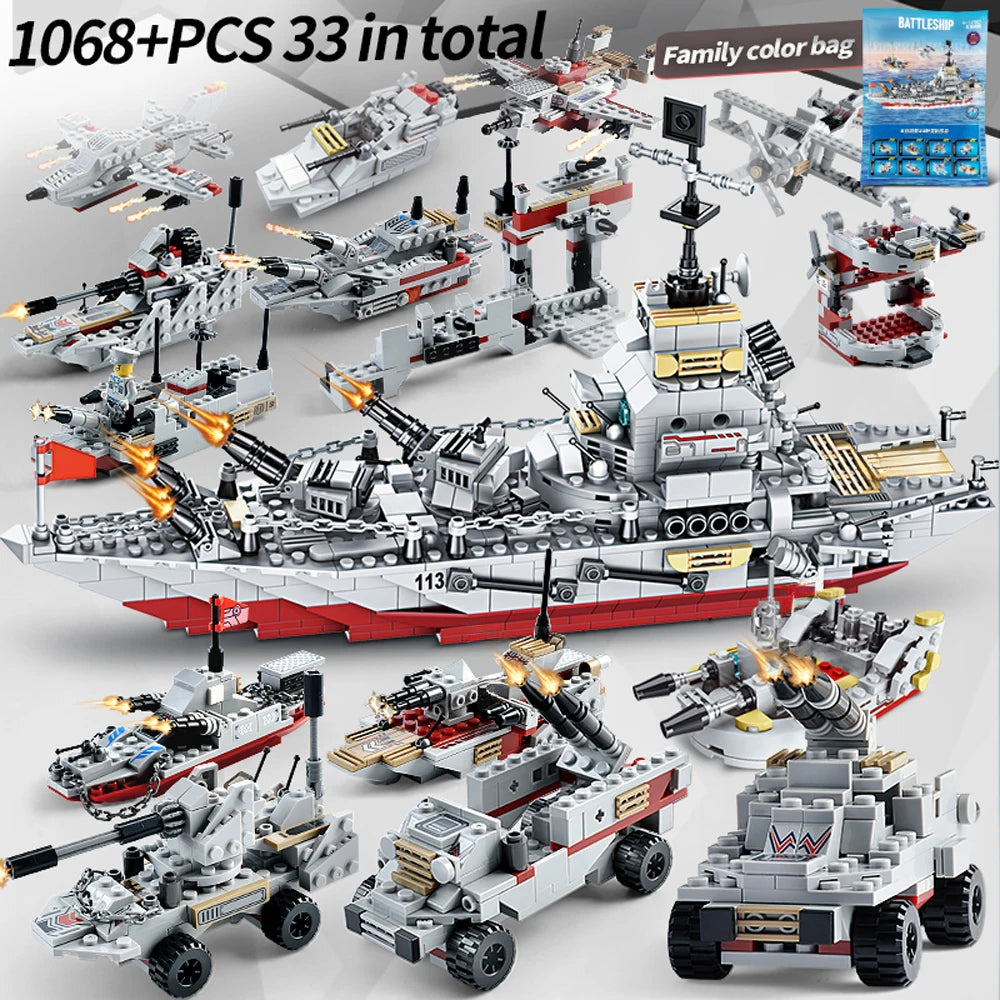 ToylinX 1068pcs Building Block Warship Battleship Building Kits,Military Warship Model Christmas Present for Children and Adult.