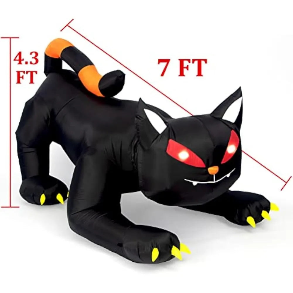 1.8M Black Cat  Halloween Inflatable Decoration Built-in LED Lights Inflatable Model Outdoor Ornament Party Garden Decor
