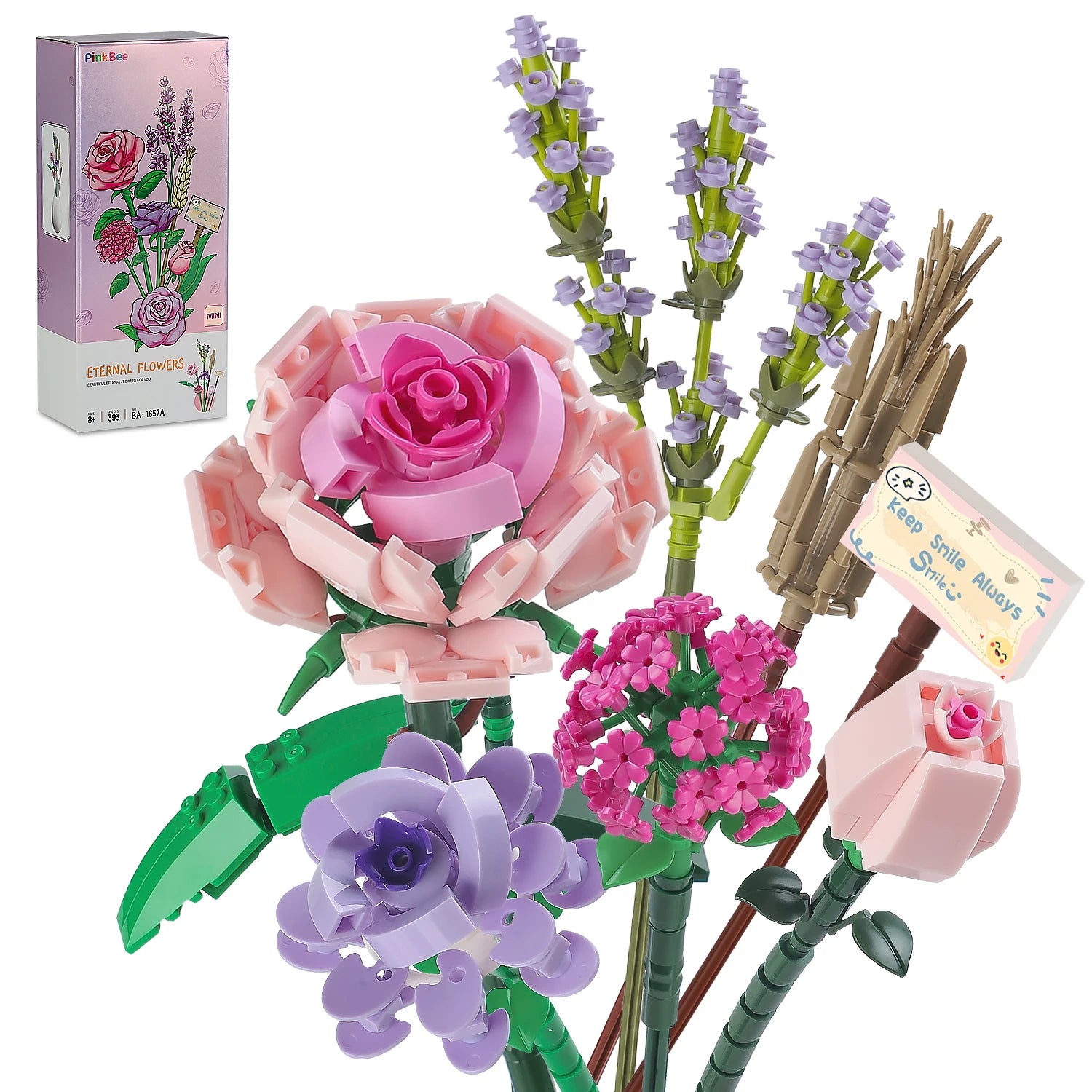 Flower Bouquet Mini Pink Rose Lavender 547pcs Building Block Sets Creative Home Decor Toys Kits Aniversary Gifts with Box