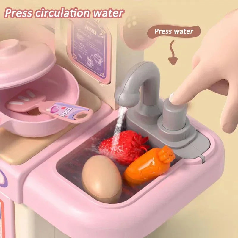 Large Children Simulation Kitchen Toy Set Lampligh Sound Effect Spray Kitchen Food Cooking Dining Table Play House Toys Gifts