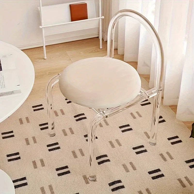 Acrylic vanity chair, white flannel transparent chair, bedroom, living room, office transparent vanity chair