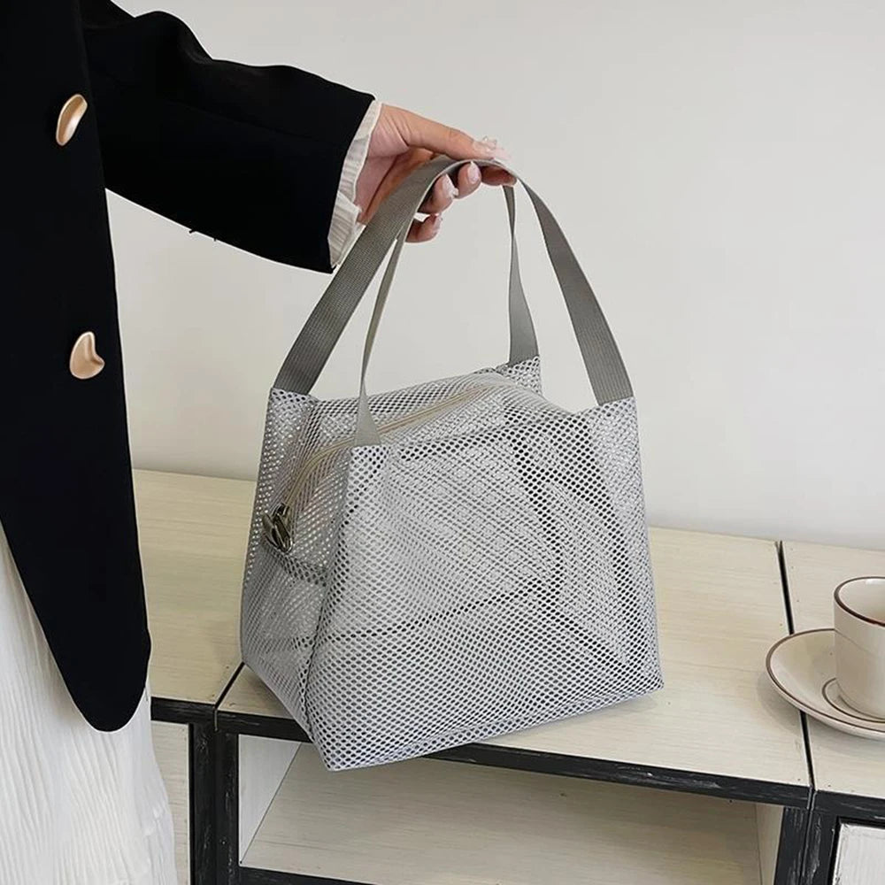 1PC Net Mesh Bag, Toiletry Bag, Travel Storage Bag, Hollowed-Out Student Lunch Box Bag, Lunch Box Bag