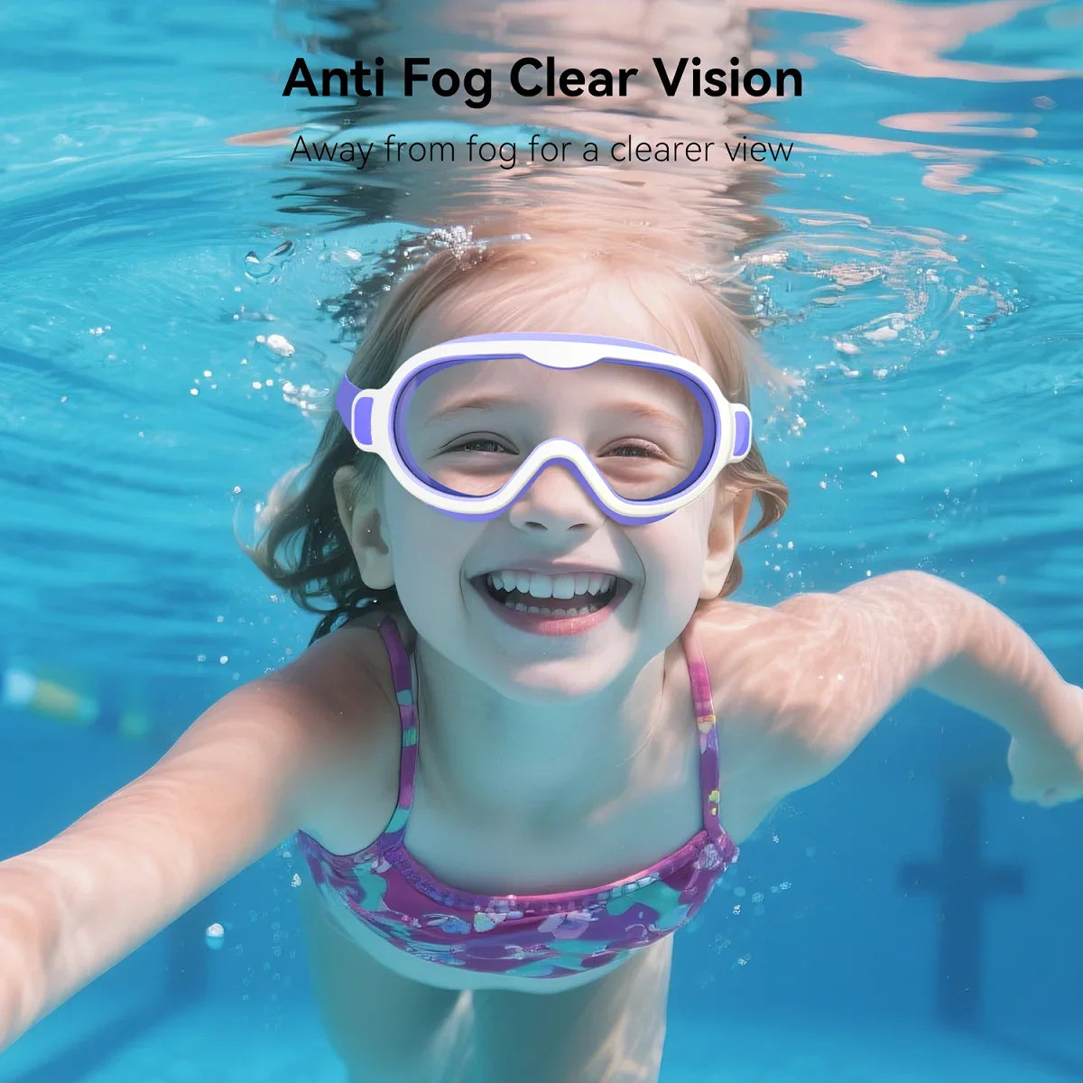 Swimming Goggles for Kids Large Frame Wide View Anti Fog Anti UV No Leaking Waterproof Quick Adjustable Soft Fit Age 3 15