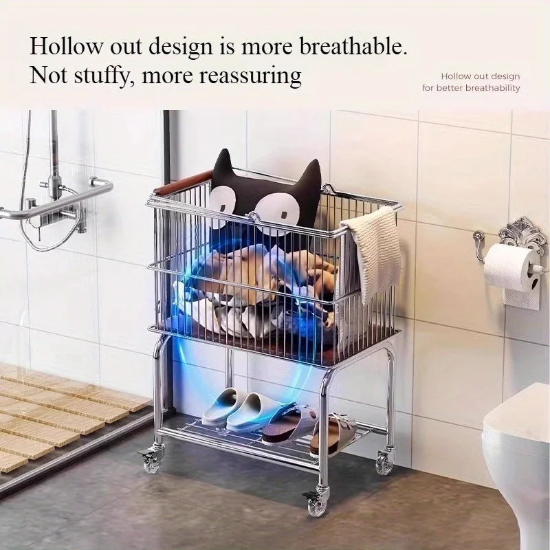 Medieval Dirty Basket Bathroom Double Layer Clothes Storage Basket Toilet Mobile Laundry Basket Dirty Basket Cart Shelf