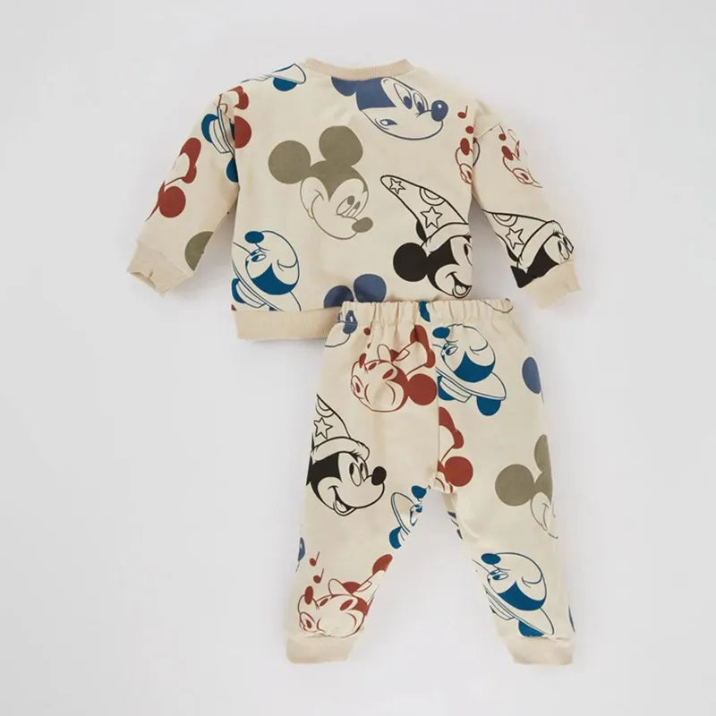 2024 Fashion Mickey Mouse Printed Tracksuits for Kids Cotton Round Neck Sweatshirt + Pant 2Pcs Baby Boys Girl Clothes Set