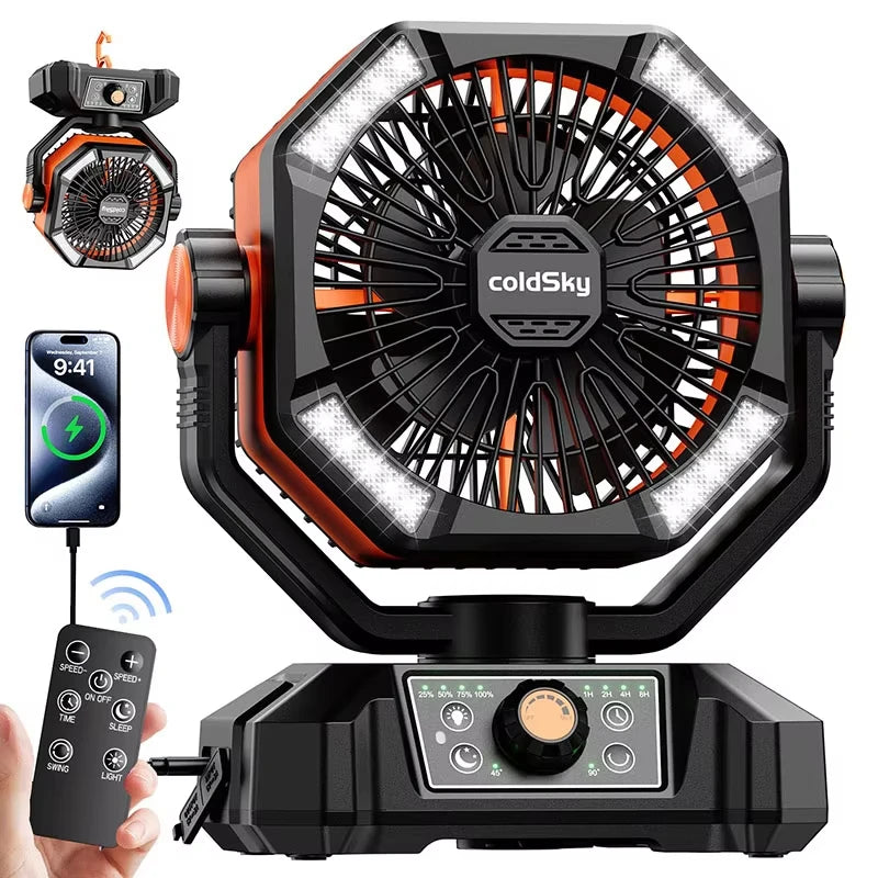 Radiator Fan 20000mAh Battery Camping Fan 4 LED Lantern 8 Speeds Desk Fan Portable Outdoor Fan for Tent Power Outages Jobsite