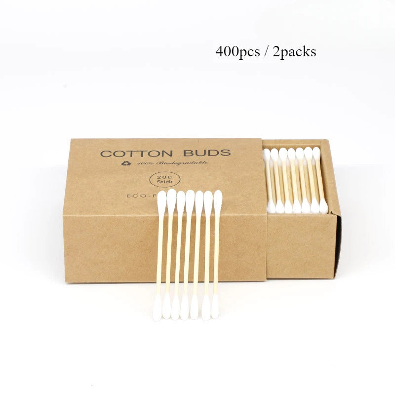 200 Bamboo Wood Paper Plastic Sticks Cotton Swabs, Kraft Paper Box Cotton Swabs, Disposable Hygiene Products