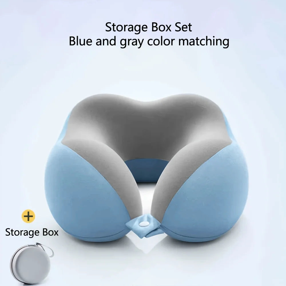Comfortable U-shaped neck pillow with storage bag – ideal for travel, napping, and office use