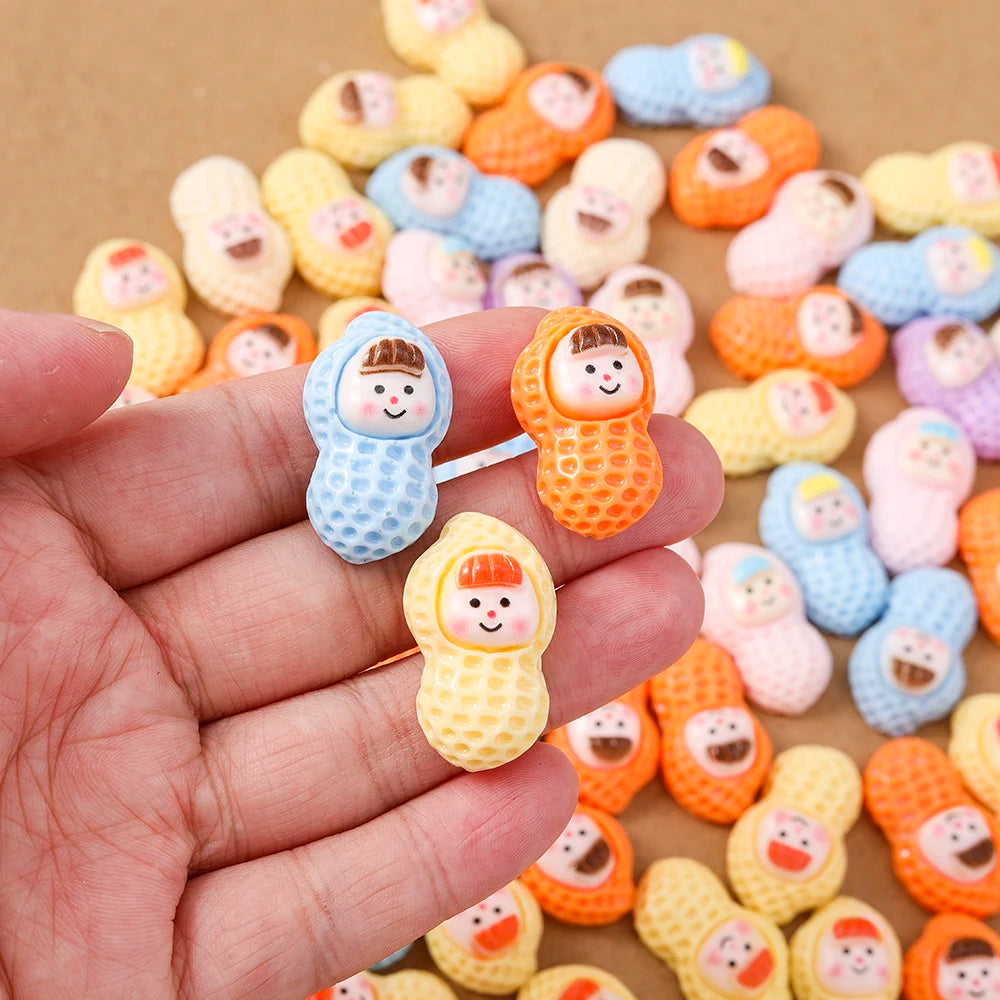 15pcs Cartoon Resin Simulation Peanut Flatback Cabochon Scrapbooking Embellishments for DIY Girls Hairpin Headband Gifts