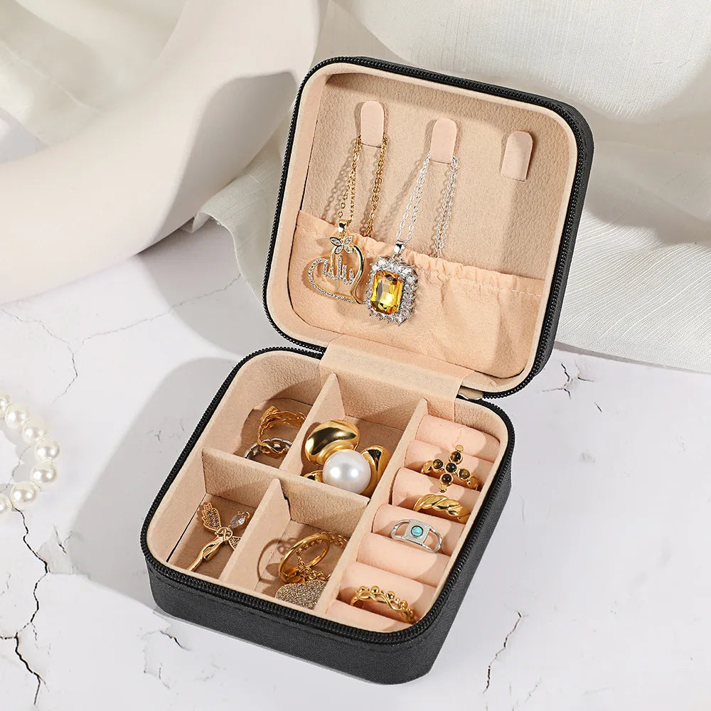 Mini Jewelry Storage Box Portable Home Travel Earrings Necklace Storage Case for Women Ring Organizer PU Leather Display Case