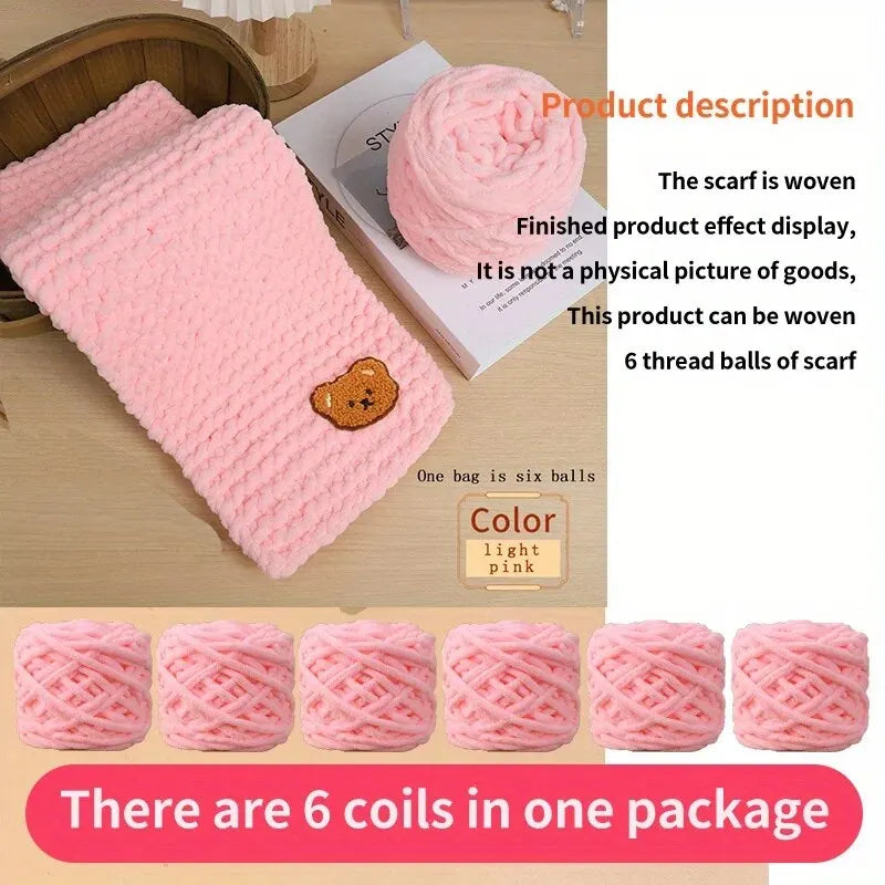 6 Thread Balls+1 Teddy Bear Jewelry Handmade Gift Woven Scarf Thread DIY Ice Stripe Thread Thick Yarn Ball