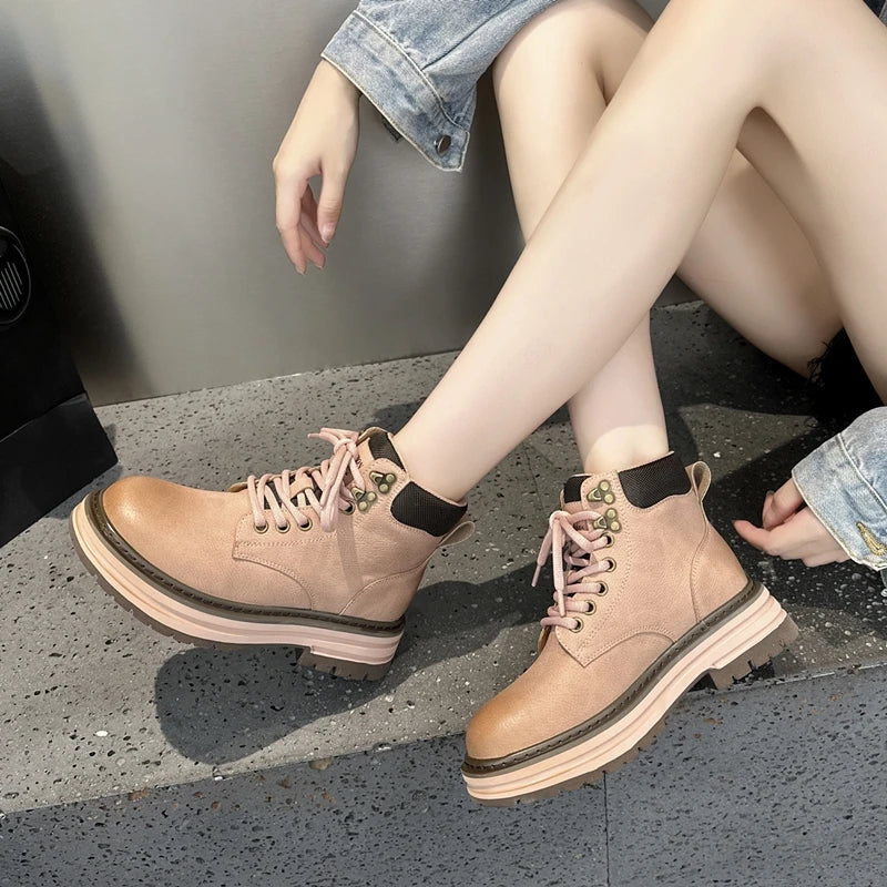 2025 New Women's Ankle Boots and Booties Thick-soled Work and Motorcycle Boots female Plus-Size Autumn and Winter Women Boots