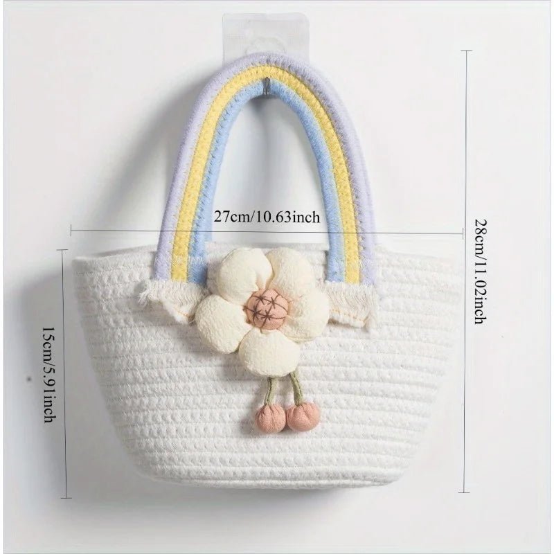 Rainbow braided bag cotton rope women's bag student handbag wedding handbag hand carry gift bag beach bag