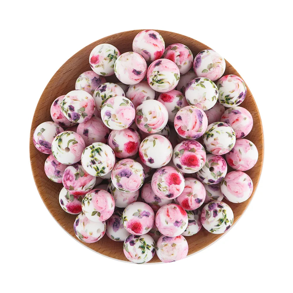10Pcs/lot Printed Silicone Beads 15mm Round Leopard Terrazzo Dalmatian Camo Silicone Beads For Jewelry Making DIY Accessories