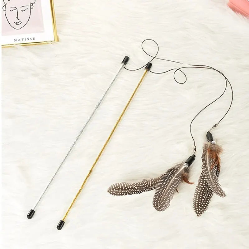 1PC Primary Feather Cat Teaser Stick with Feather Bell for Indoor Cats' Fun Exercise Interactive Pet Toy