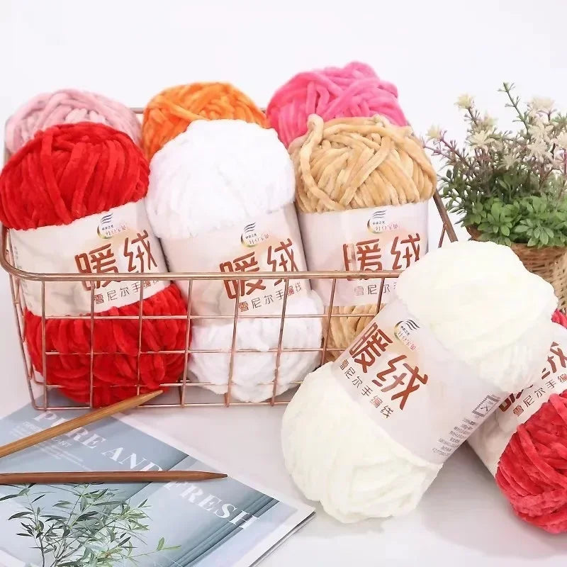 100g Warm fleece coarse chenille golden velvet hand-woven ice strip fleece thread DIY doll bag wool ball