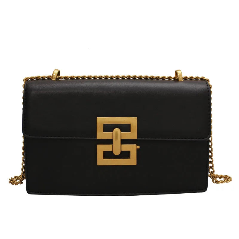 1pcs ladies pure color pu chain shoulder bag fashion lock middle compartment square bag suitable for mobile phone wallet dating gift